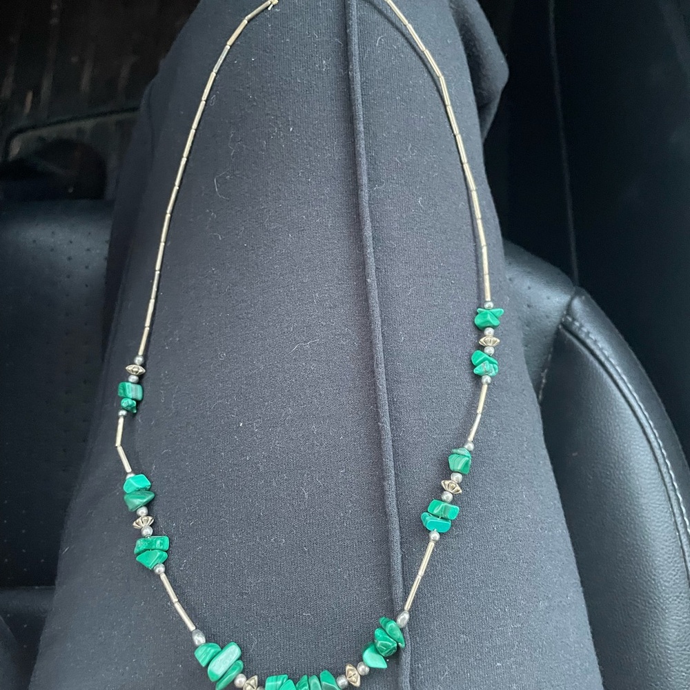 Malachite and sterling silver necklace